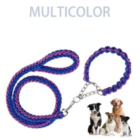 Eight-strand nylon braided dog collar leash dog chain impact blasting chain pet leash (Specification (L * W): S, colour: Blue and black)