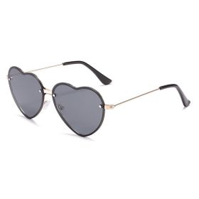 Lovely love rimless sunglasses; versatile women's decoration ins; same style; versatile; cut edge love glasses; (colour: Gold framed black grey chip)