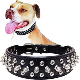 Adjustable Microfiber Leather Spiked Studded Dog Collar with a Squeak Ball Gift for Small Medium Large Pets Like Cats/Pit Bull/Bulldog/Pugs/Husky (Color: Black, size: XS(8.3"-10.6" / 21cm-27cm))