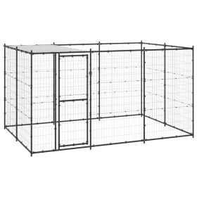 Outdoor Dog Kennel Steel with Roof 78.1 ftÂ¬â‰¤ (Color: Black)