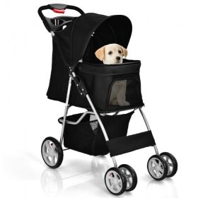 Simple Desight Foldable 4-Wheel Pet Stroller With Storage Basket (type: Pets, Color: Black)