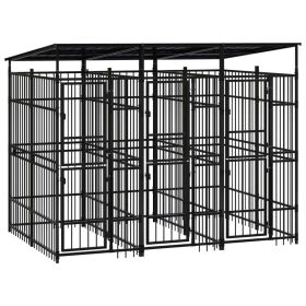 Outdoor Dog Kennel with Roof Steel 59.5 ftÂ¬â‰¤ (Color: Black)