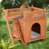 New Style Wood Pet House With Roof Balcony and Bed Shelter